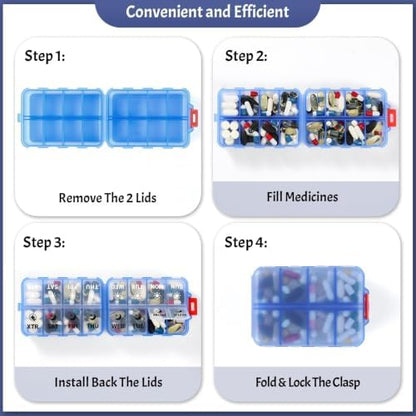 Foldable Portable 7 Day Pill Organizer 2 Times a Day, AM PM Weekly Pill Box