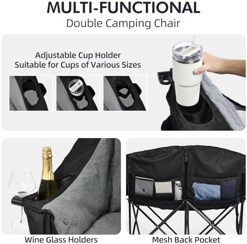 Heated Double Camping Chair - Heated Loveseat Padded Chairs for 2 Person