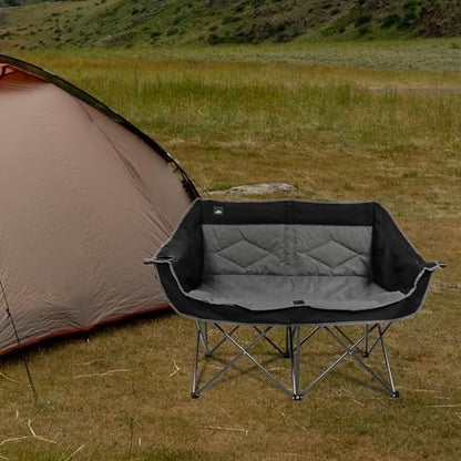 Northroad Folding Loveseat Camping Chair Portable Double Duo Full Padded Garden Chair for 2 Person Sofa w/ 2 Cup Holder,Wine Glass Holder,Mesh Storage,Support 500lbs for Picnic Beach Travel