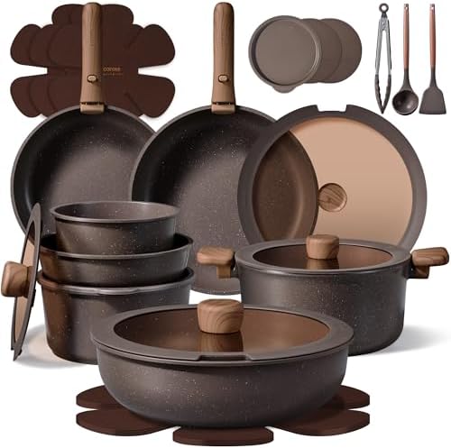 CAROTE 27pcs Pots and Pans Set Non Stick, Detachable Handle Cookware
