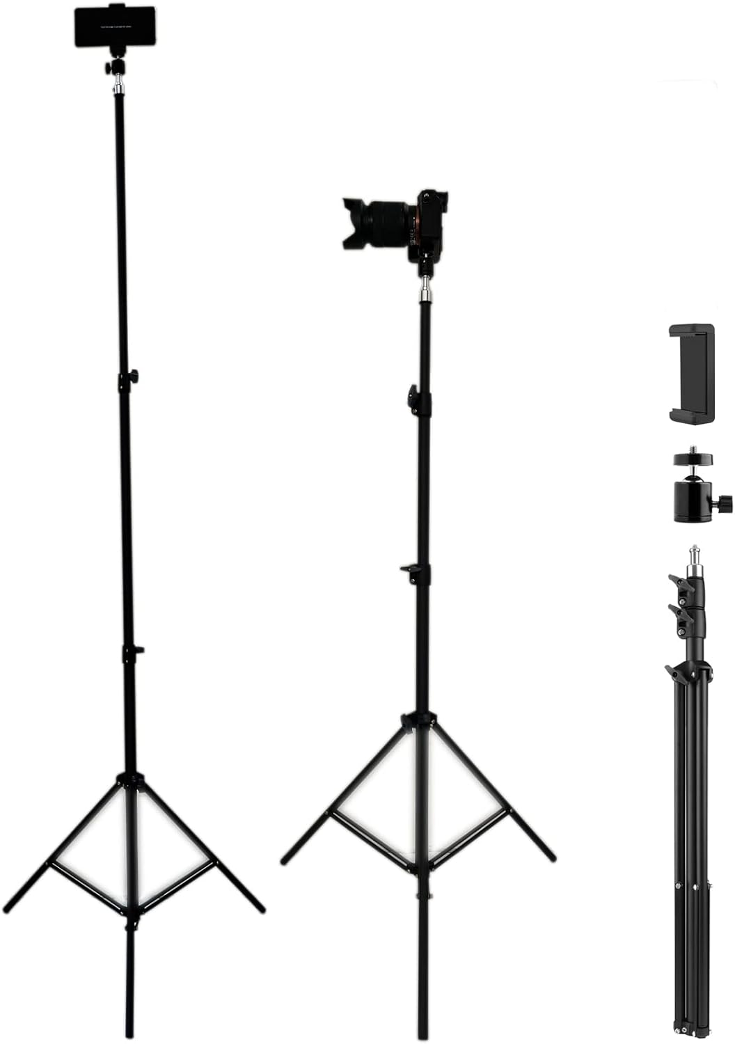 Up to 82.6 Inch Tall Tripod for Cell Phone and Lightweight Camera, Super Tall Tripod with Cell Phone Holder for iPhone 14 Pro Max, 13 Pro Max, Galaxy S22 Ultra, Action Cameras