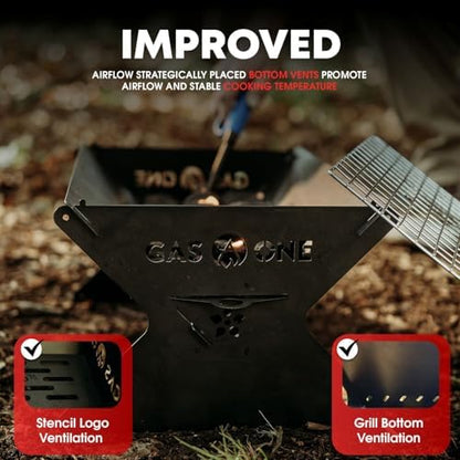 GasOne 15” Portable Charcoal Grill – Foldable BBQ Grill – Camping Grills for Backyard, Bonfire, Patio – Heavy-Duty Portable Fire Pit – Camp Cooking Gear