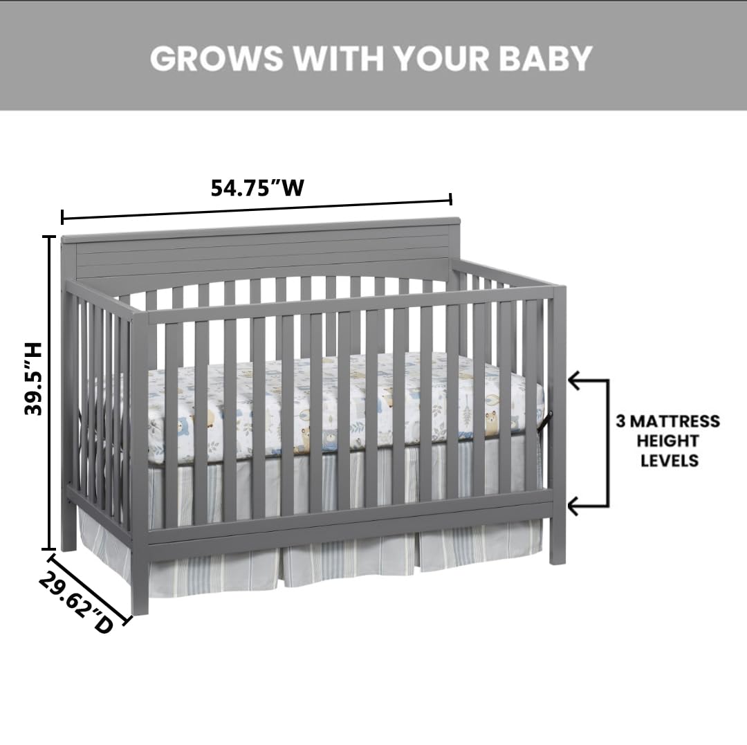 Oxford Baby Harper 4-in-1 Convertible Crib, Dove Gray, GreenGuard Gold Certified