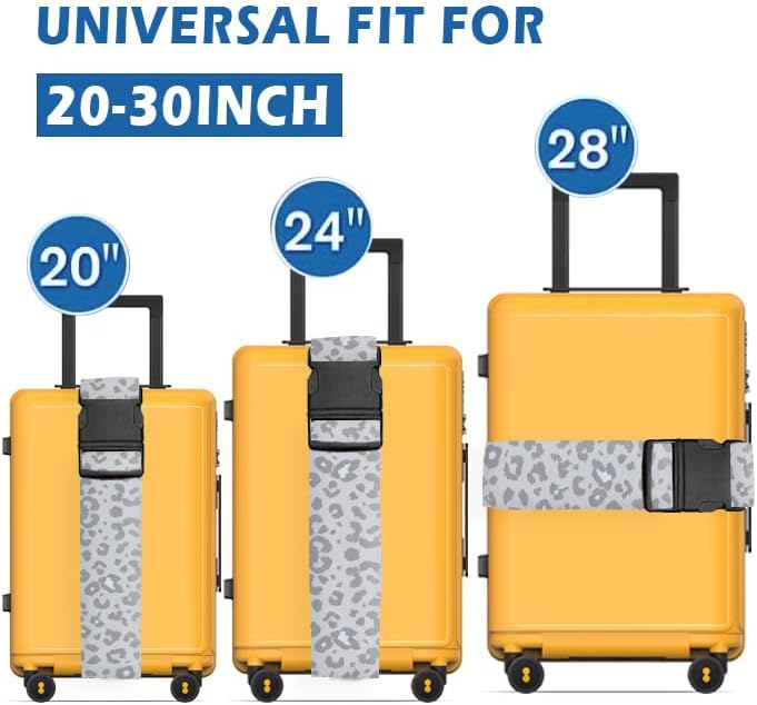 Luggage Straps for Suitcases Travel Belt Accessories, Cute Suitcase Strap, Adjustable Luggage Belt Strap, Heavy Duty with Quick-Release Buckle Luggage Strap Grey Leopard
