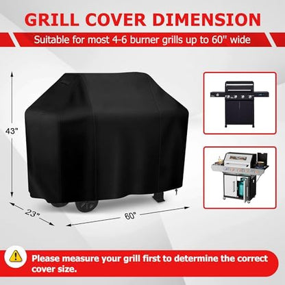 iCOVER Grill Cover, 60 inch BBQ Grill Cover for Outdoor Grill, Anti-UV & Fade Resistant Gas Grill Cover, Waterproof Barbecue Grill Covers for Weber, Char-Broil, Nexgrill and More, Black