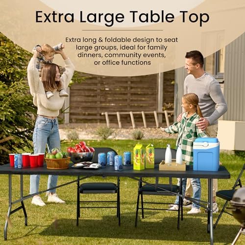 10 PACK of 8 Feet Foldable Table with Built in Handle & Steel Legs | 8 FT Heavy Duty Portable | Perfect for Party, Dining, Wedding, Events, Picnic Indoor, Outdoor, Camping, Temporary - 8 Foot