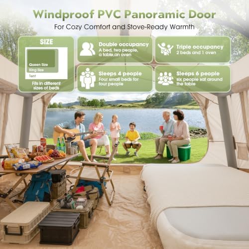 Inflatable Camping Tent with Electric Air Pump - 420D Heavy Duty Oxford - 5 Min Auto-Inflation - Panoramic Stargazing Skylight - 4 Season Luxury Glamping Cabin, 4-10 Person Multiple Sizes