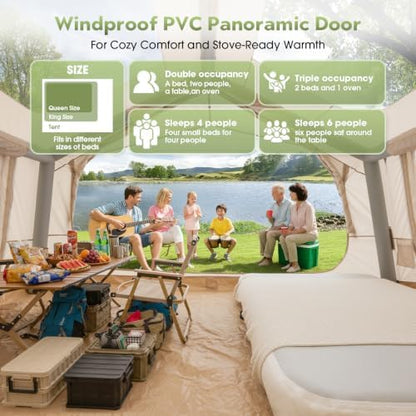 Inflatable Camping Tent with Electric Air Pump - 420D Heavy Duty Oxford - 5 Min Auto-Inflation - Panoramic Stargazing Skylight - 4 Season Luxury Glamping Cabin, 4-10 Person Multiple Sizes