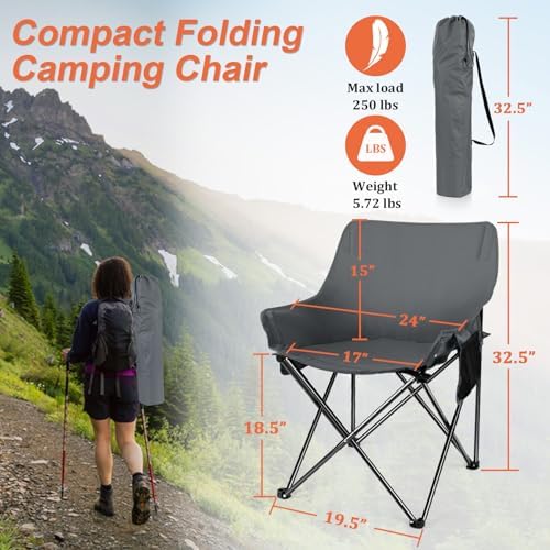 Joyfair Camping Lawn Chair for Adult, Outside Beach Chairs (1 Pack, Grey)
