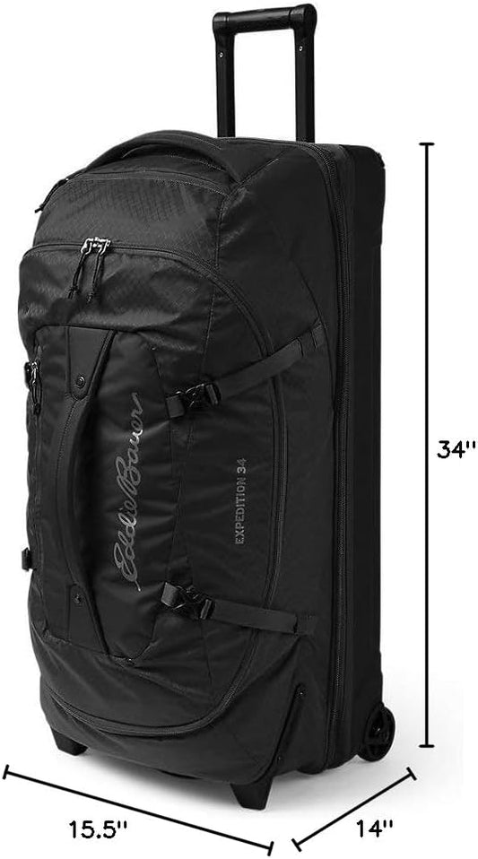 Eddie Bauer Expedition Rolling Duffel Bag with Wheels | Travel | Check-In | Luggage | Rugged | Durable - Black, 34"