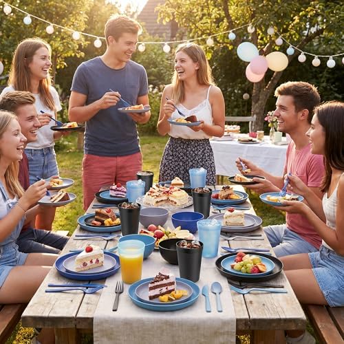 56 Piece Dinnerware Set for 8, Unbreakable Plates and Bowls Sets