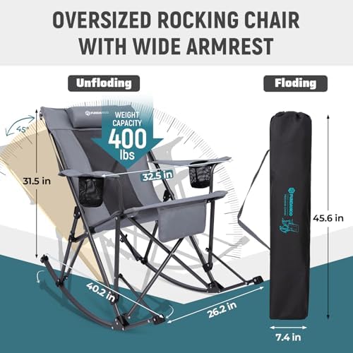 FUNDANGO Rocking Camping Chair for Adults, 440Lbs Lawn Chairs for Outdoor