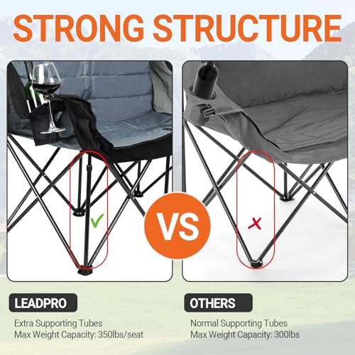 700LBS 2-Person Heavy Duty Double Camping Chair Loveseat Grey