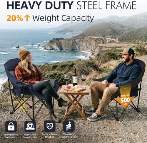 Oversized Camping Chair for Adults 2 Pack - Heavy Duty Outdoor Padded Chair