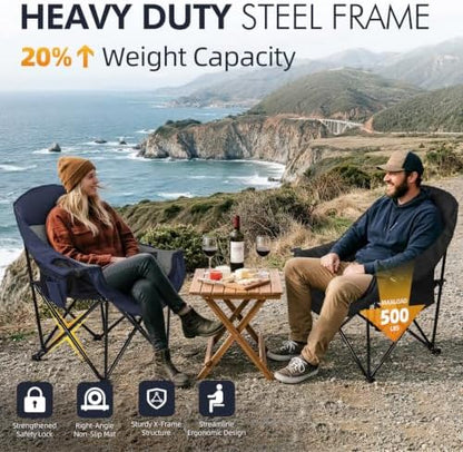 Oversized Camping Chair for Adults 2 Pack - Heavy Duty Outdoor Padded Chair