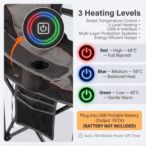 2 Pack Heated Oversized Camping Chairs (Battery NOT Included)
