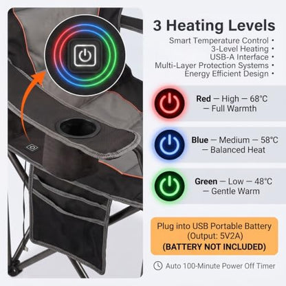 2 Pack Heated Oversized Camping Chairs (Battery NOT Included)