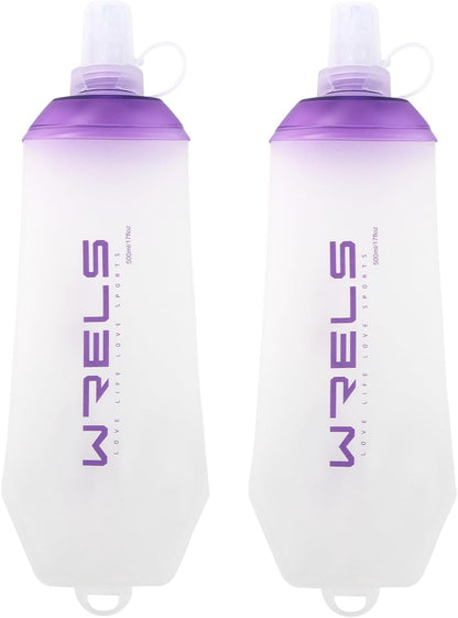 200ml/350ml/500ml Collapsible Soft Flask,BPA Free Folding Soft Water Bottle with Hanging Ring,Lightweight TPU Hydration Flask for Running Marathon Cycling Hiking(500ml-2 Packs)