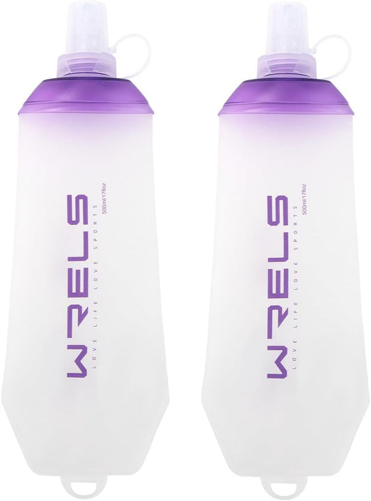 200ml/350ml/500ml Collapsible Soft Flask,BPA Free Folding Soft Water Bottle with Hanging Ring,Lightweight TPU Hydration Flask for Running Marathon Cycling Hiking(500ml-2 Packs)