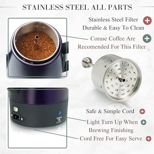 Moss & Stone 10 Cup Purpale Electric Percolator Coffee Pot, Stainless Steel