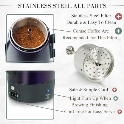 Moss & Stone 10 Cup Purpale Electric Percolator Coffee Pot, Stainless Steel