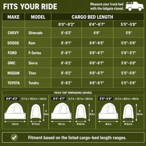 Pickup Truck Tent with Awning Shade & Rainfly for Water Protection