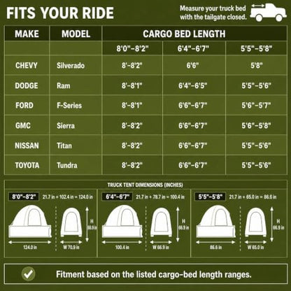 Pickup Truck Tent with Awning Shade & Rainfly for Water Protection