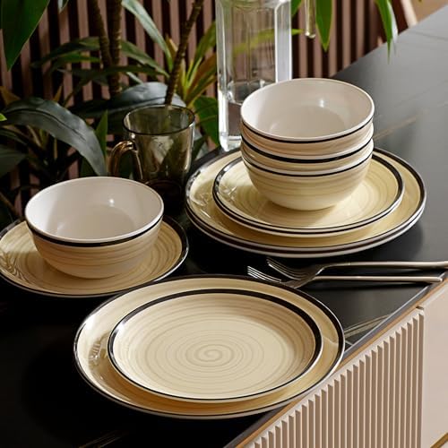 Melamine Dinnerware Set for 4, 12Pcs Dinner Dishes Set,Off White