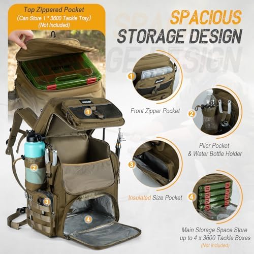 Goture Fishing Backpack with Cooler,55L 900D Tackle Backpack & Rod Holders
