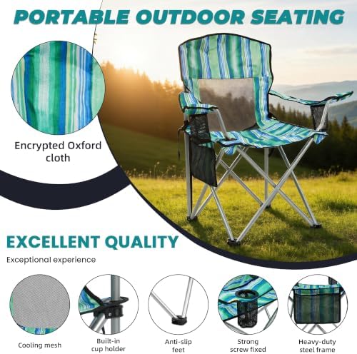 HULKFIT Folding Camping Chairs, Portable Outdoor Beach Lawn Chair for Adults with Carry Bag & Built-in Cup Holder, Casual Foldable Chair for Picnic Fishing Garden,Camouflage Stripes