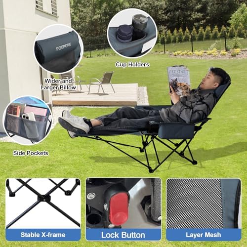 2-Pack Reclining Camping Chair 4 Position with Foot Rest Comfortable for Adults 265Ibs Folding Lounger Mesh Beach Chair with Cooler Bag and Cup Holder for Outdoor Patio
