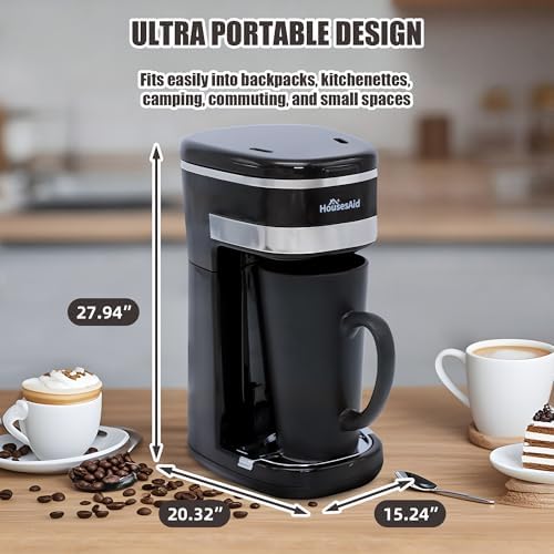 Single Serve Coffee Maker, 15oz Portable One Cup Coffee Brewer