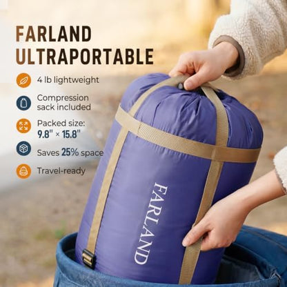 FARLAND Sleeping Bag for Adults, Teens and Kids - 3 Season Camping Gear