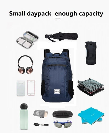 Small Foldable Hiking Daypack Packble Skin Casual Backpack Camping Cycling Travel Outdoor Day Bags Useful (Dark Blue)