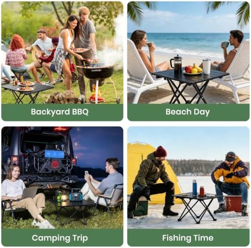 2 Pack Camping Table Foldable, Portable Folding Beach Table, Black-M