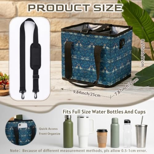 Collapsible Cooler Bag with Shoulder Strap,Blue Vintage Bird Print