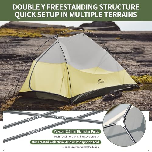 Naturehike Cloud-Up 2 Person Tent Lightweight Backpacking Tent with Footprint - Free Standing Ultralight Camping Hiking Backpack Tents Two Person Tent