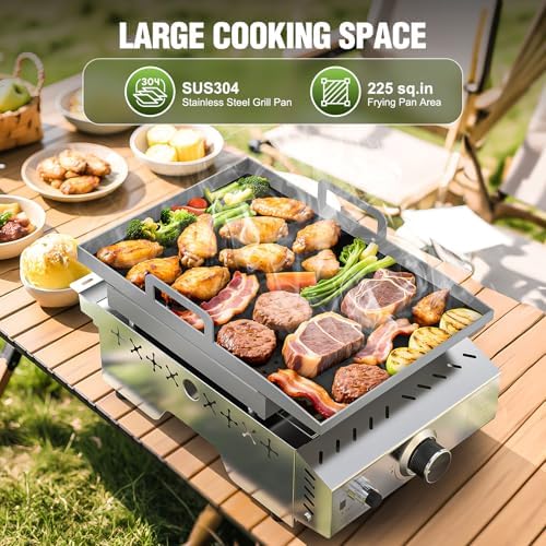 COWSAR Portable Gas Grill 8000 BTU 304 Stainless Steel Propane BBQ Griddle