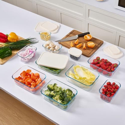 Glass Food Storage Containers with Lids — 4 Piece — 57.5 oz Glass with BPA-Free Leak Resistant Stackable Lids — Microwave, Oven & Dishwasher Safe — Ideal for Meal Prep & More - Vanilla Mist