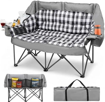 HOPERAN Double Camping Chair 800lbs Camping Couch Folding Loveseat, Grey