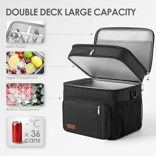 MIYCOO 36 Can Cooler Bag, Expandable Double Deck Lunch Bag for Men Women