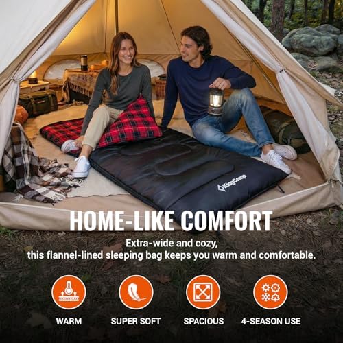 KingCamp Sleeping Bag for Adults, 100% Flannel XL Big and Tall
