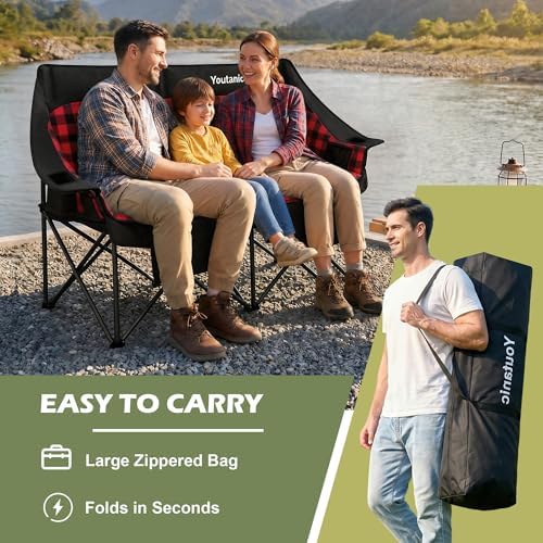 Youtanic Double Camping Chair, Heavy Duty 650lbs Padded Loveseat for Adults