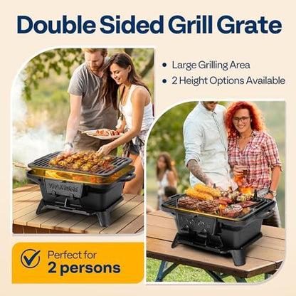 VIVOHOME Rectangle Cast Iron Charcoal Grill with Double-Sided Grate