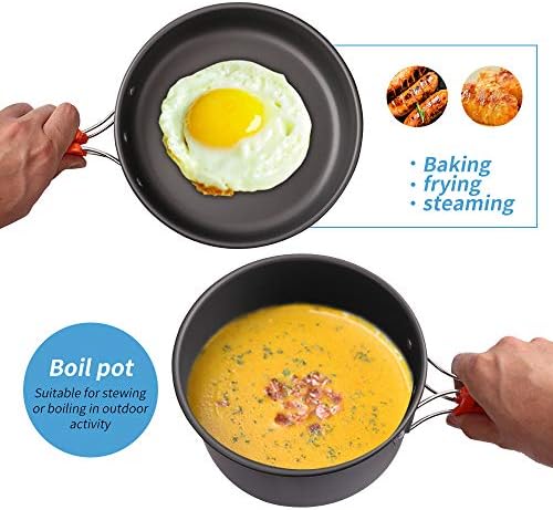 Gutsdoor Camping Cookware Set Camping Gear Campfire Utensils Non-Stick Cooking Equipment Lightweight Stackable Pot Pan Bowls with Storage Bag for Outdoor Hiking