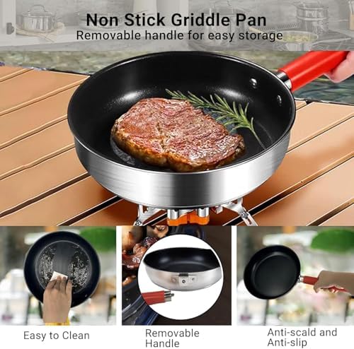 Camping Cookware Set 304 Stainless Steel Cooking Pots Pan Set with Travel Tote Bag for Camping Outdoor Kitchen Cooking Picnic for 4-6