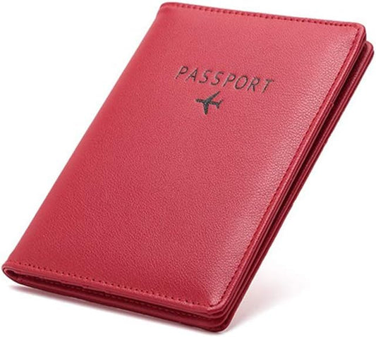BAKUN Travel Wallet & Family Leather Passport Holder Cover RFID Blocking Travel Wallet, Leather Card Case, Travel Document Organizer Case(Red)