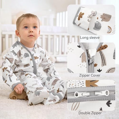 Baby Sleep Sack 0-6 Months, Long Sleeve Baby Wearable Blanket 0.5 Tog with Mittens, 2-Way Zipper Newborn Cotton Sleeping Sack for Boy and Girl Grey Elephant 2 Pack (Small)