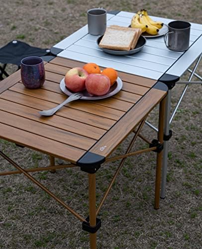 iClimb Lightweight Stable Alu. Folding Square Table Roll Up Top (Nature, M)