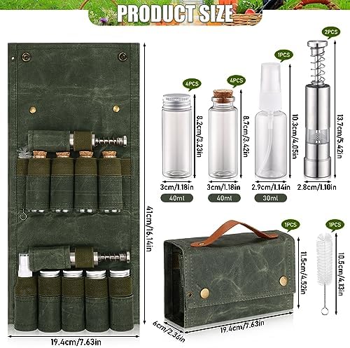 TOBWOLF Portable Spice Bag for Travel, Camping Spice Kit with 8 Jars-Green